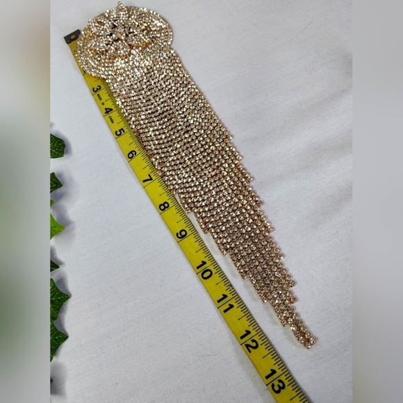 Large Statement Petal Flower Brooch Pin Rose Gold Rhinestone Fringe New - Picture 4 of 13